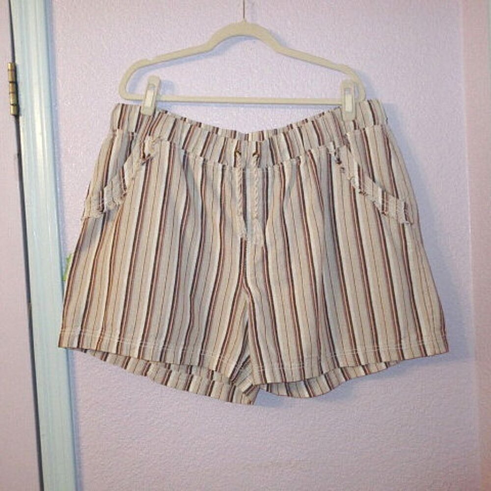 Womens Pull On Shorts Size 3X Pockets Linen Cotton High Rise Striped Preppy Boho